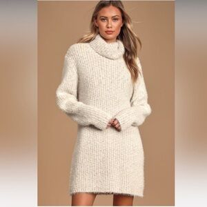 Cozy Cream Knit Turtleneck Dress